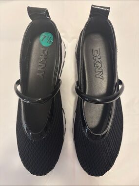 Dkny Black Mesh Mary Jane Flats with Gloss Strap